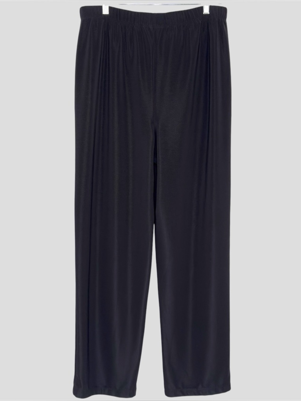 Susan Graver Liquid Knit Pants L Black Slinky Fluid Drape Wide Leg High Rise USA